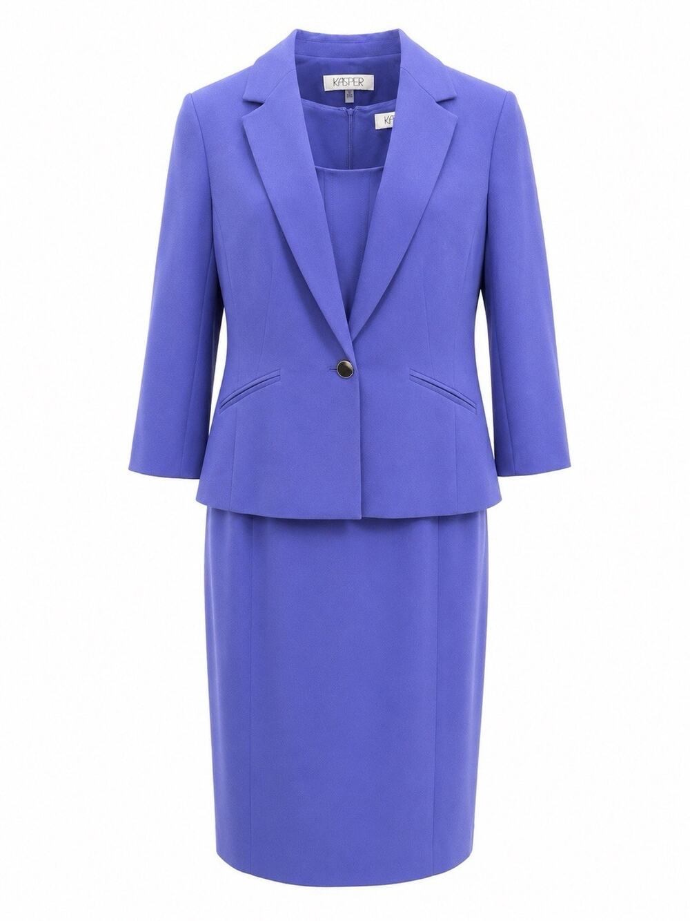 Kasper Purple Blue Dress Suit Set Sz 12 Sheath Dress Blazer Career Wedding EUC